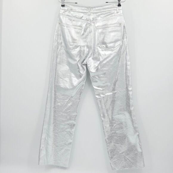 Zara High Rise Silver Jeans Womens Size 6 Straight Leg Futuristic Cybercore Y3K - Picture 3 of 10